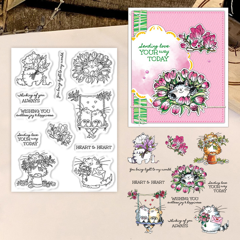 Clear Silicone Stamps For Card Making - Suncraft Timbro Trasparente con Gattini e